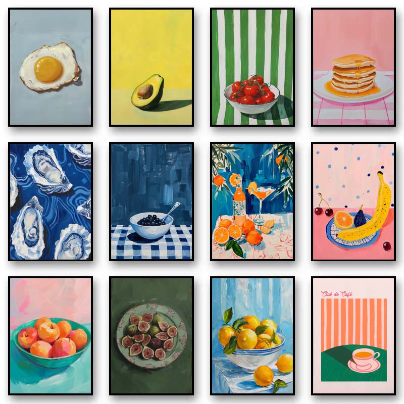 Photography Of Food - ヴィンテージダイニングフルーツオレンジアボカドトマトコーヒーポスターとプリントキャンバス絵画壁アート画像食品キッチン装飾